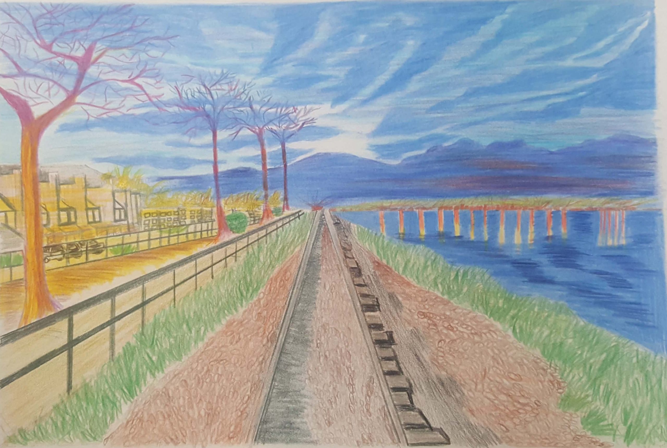 One Point Perspective Landscape Drawing