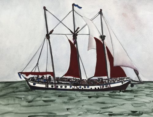 A Ship on the Sea in Martello Bay Clacton on Sea – A Watercolour Painting